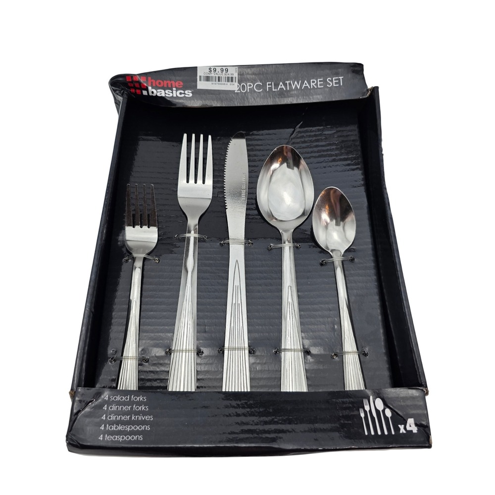 Home Basics 20 Piece Stainless Steel Flatware Set Service for 4 FS37432 Silver